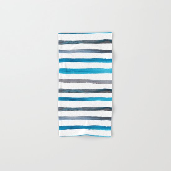Azure blue and grey watercolor stripes Hand & Bath Towel