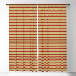 [ Thumbnail: Dark Khaki and Red Colored Stripes Pattern Blackout Curtain ]