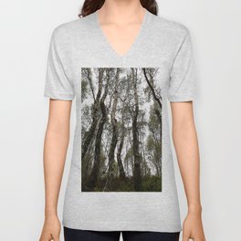 Birch Trees in Shade in the Scottish Highlands V Neck T Shirt