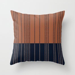 Spotted Stripes, Terracotta and Navy Blue Throw Pillow