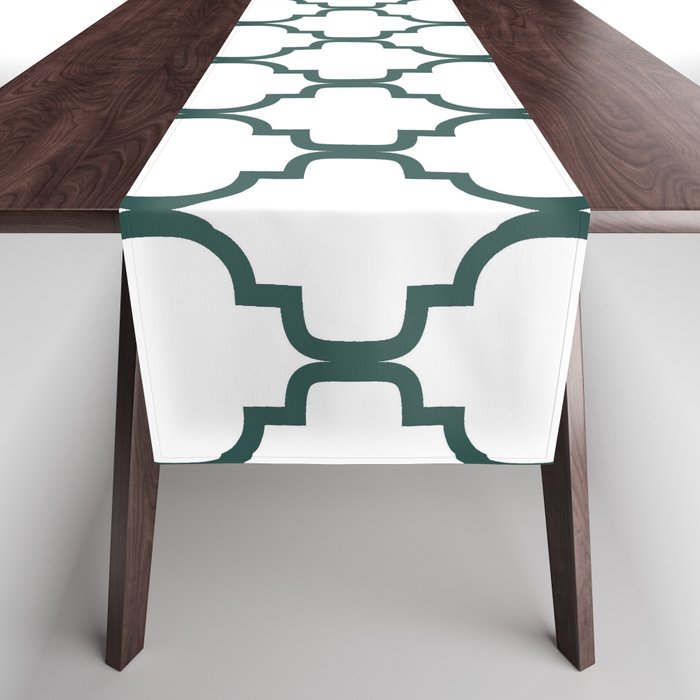 Moroccan Trellis (Dark Green & White Pattern) Table Runner