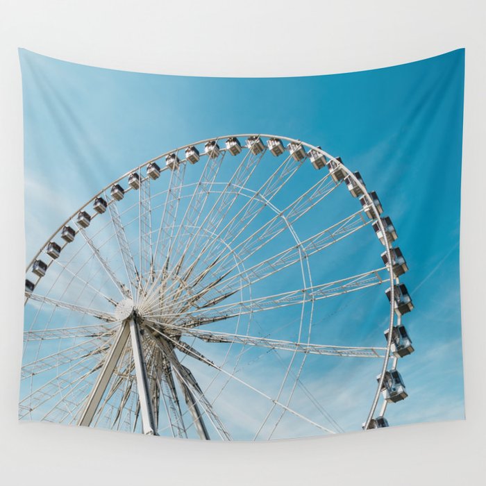 Great Britain Photography - London Eye Spinning Under The Blue Sky Wall Tapestry