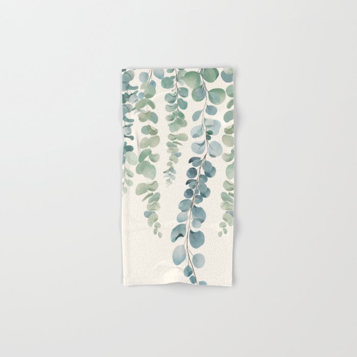 Watercolor Eucalyptus Leaves Hand & Bath Towel