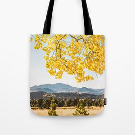 Yellow Aspen Tree & Blue Mountains in Flagstaff, Arizona Tote Bag
