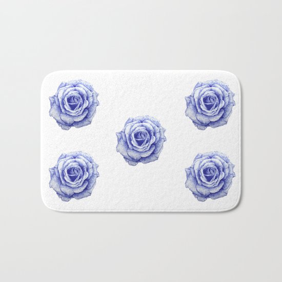 Ballpoint Blue Rose Bath Mat