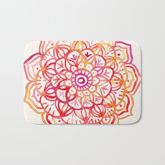 Watercolor Medallion in Sunset Colors Bath Mat