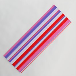 [ Thumbnail: Slate Blue, Lavender, Red & Hot Pink Colored Stripes/Lines Pattern Yoga Mat ]