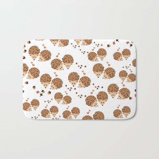 Hedgehogs in autumn Bath Mat