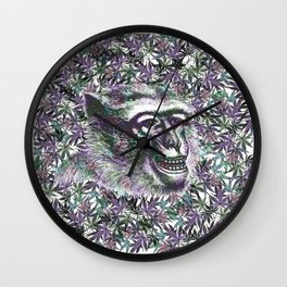 Maria Juana Estevez Wall Clock | Cannabis, Face, Happy, Purple, High, Mono, Digital, Drugs, Green, Chimp 