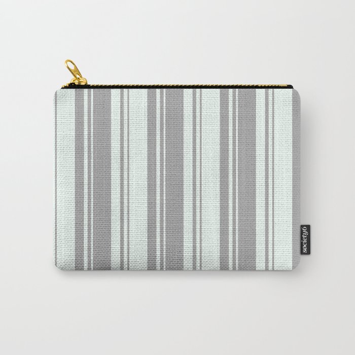 Dark Gray & Mint Cream Colored Lines Pattern Carry-All Pouch