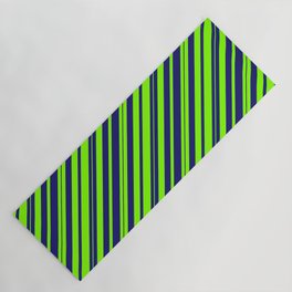 [ Thumbnail: Chartreuse & Midnight Blue Colored Striped/Lined Pattern Yoga Mat ]