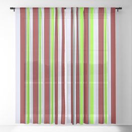 [ Thumbnail: Vibrant Teal, Tan, Chartreuse, Lavender & Maroon Colored Striped/Lined Pattern Sheer Curtain ]