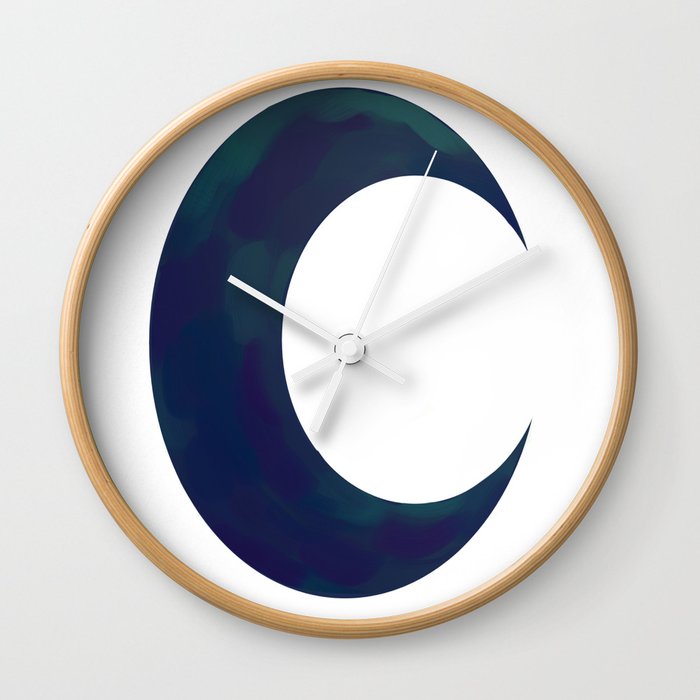 Blue Crescent Moon Wall Clock