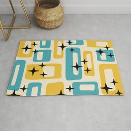 Retro Mid Century Modern Abstract Pattern 224 Blue and Yellow Area & Throw Rug