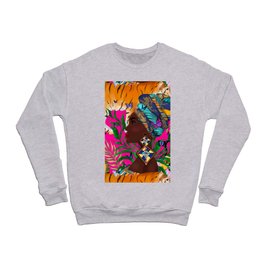 African woman,tiger,exotic pattern,pink background  Crewneck Sweatshirt