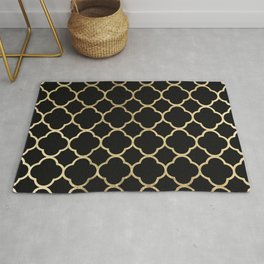 Elegant geometrical black faux gold quatrefoil Area & Throw Rug