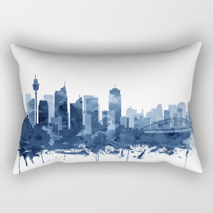 Sydney Skyline Watercolor Blue, Art Print By Synplus Rectangular Pillow