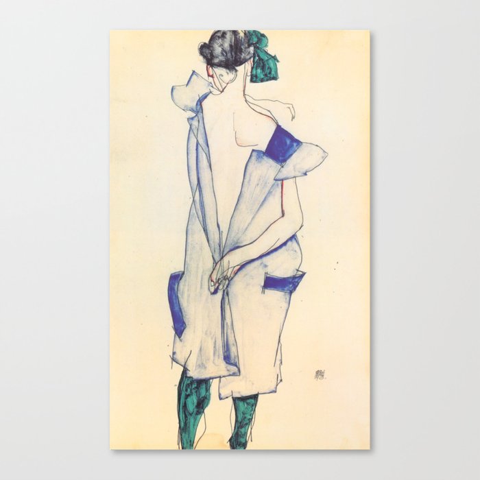 Egon Schiele "Rückenansicht eines Mädchens im blauen Rock (Back view of  a girl in a blue dress)" Canvas Print