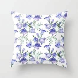 Campanula blue bell flower watercolor  Throw Pillow