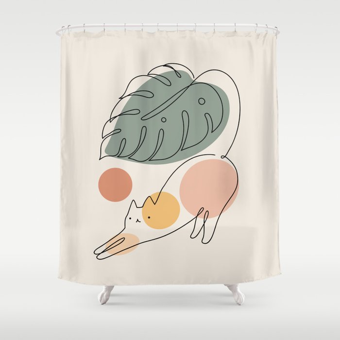 Cat and Plant 34 Shower Curtain