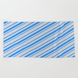 [ Thumbnail: Light Gray & Blue Colored Lined Pattern Beach Towel ]