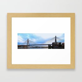Anzac Bridge with Eights rowing below Framed Art Print