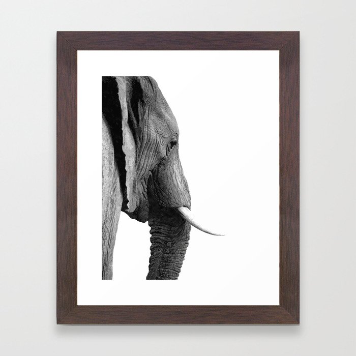 Black and white elephant portrait Framed Art Print