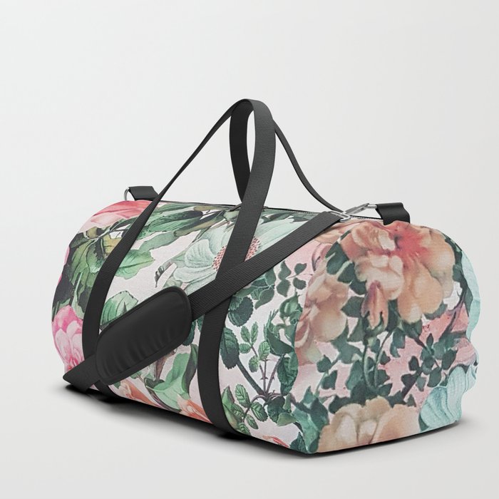Vintage green pink lavender country floral Duffle Bag