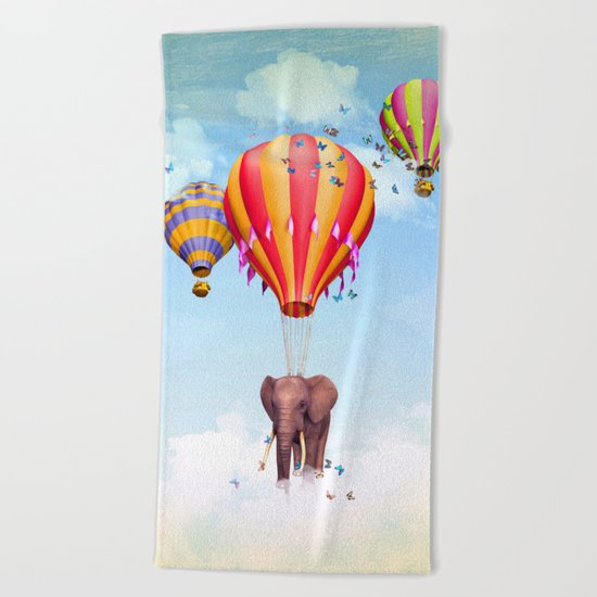 Elephant first fly Beach Towel