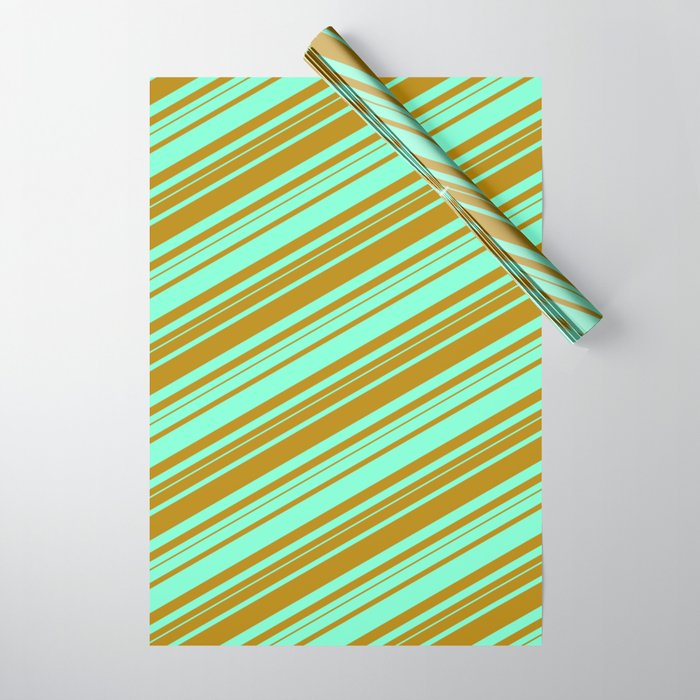 Aquamarine and Dark Goldenrod Colored Lined/Striped Pattern Wrapping Paper