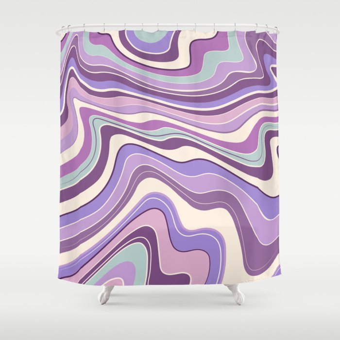 Retro Wavy Warped MarbleLines in Purple Shower Curtain