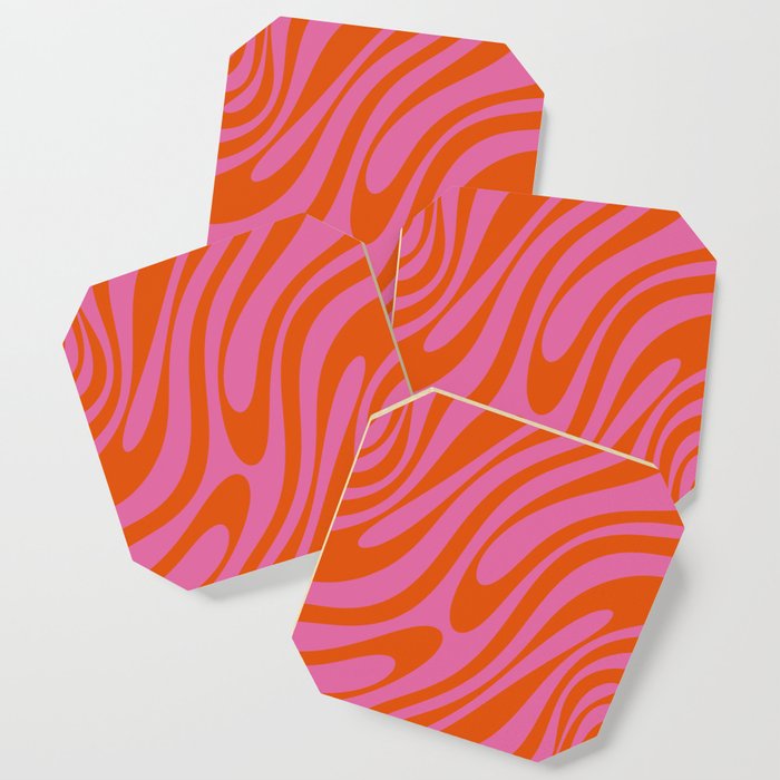 Wavy Loops Colorful Retro Abstract Pattern in Bright Magenta Hot Pink Red Coaster