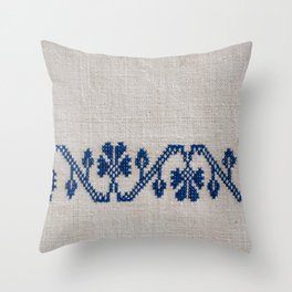 cross-stitch border Deko-Kissen | Antique, Digital, Textile, Color, Blue, Photo, Linen, Cross Stitch 