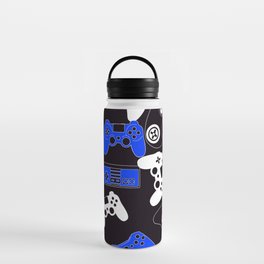 video games blue on black Water Bottle