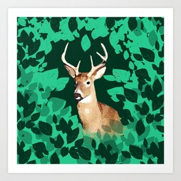 Deer with Bountiful Leaves Art Print