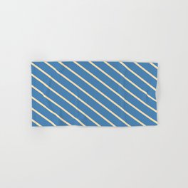 [ Thumbnail: Beige and Blue Colored Lined/Striped Pattern Hand & Bath Towel ]