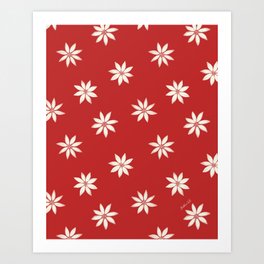 Retro White Flowers on Bright Red, Vintage Mid Century Flower Power Pattern , 50s , 60s , 70s Print Art Print