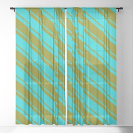 [ Thumbnail: Green and Dark Turquoise Colored Striped/Lined Pattern Sheer Curtain ]