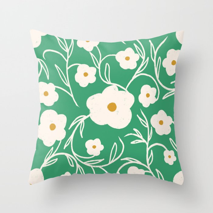 Floriography Modern Floral Daisy Green Throw Pillow