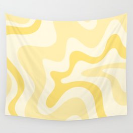 Retro Liquid Swirl Abstract Square in Soft Pale Pastel Yellow Wall Tapestry