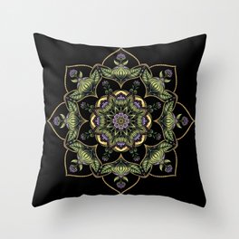 Concentric Floral I Colour on Black Throw Pillow
