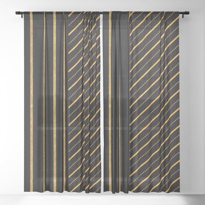 Gold And Black Stripes Lines Collection Sheer Curtain