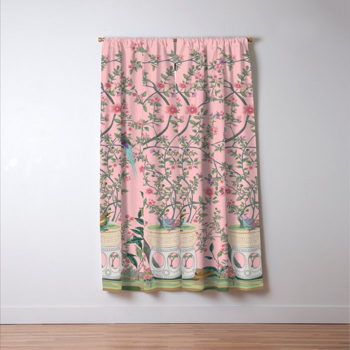Chinoiserie Pink Fresco Floral Garden Birds Oriental