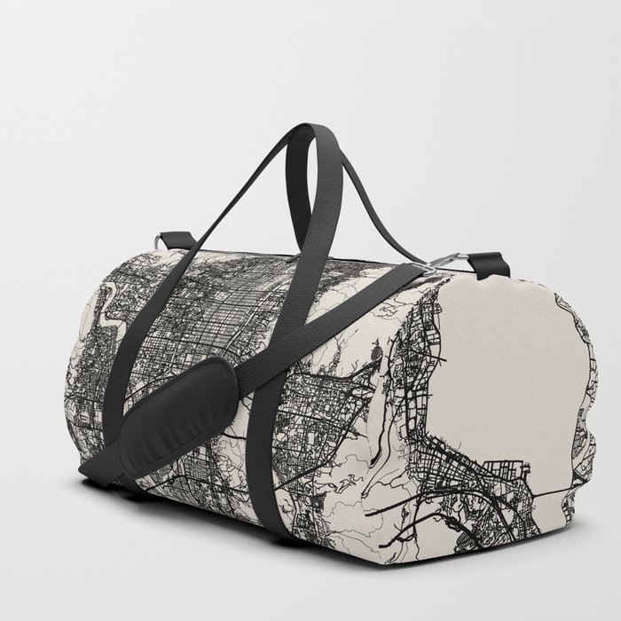 Kyoto, Japan - Black & White Map Duffle Bag