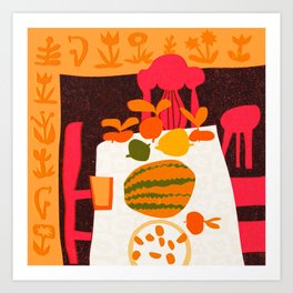 Stilllife with watermelon no 01.  Art Print | Abstract, Illustration, Paper, Collage, Summermood, Moody, Dinner, Happy, Melon, Papercut 