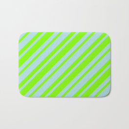 [ Thumbnail: Powder Blue & Chartreuse Colored Lined/Striped Pattern Bath Mat ]