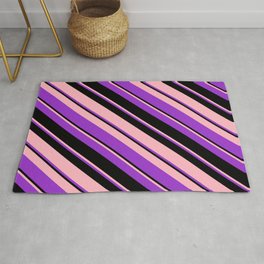 [ Thumbnail: Light Pink, Dark Orchid, and Black Colored Lines/Stripes Pattern Rug ]