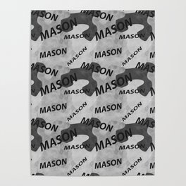 Mason pattern in gray colors and watercolor texture Poster
