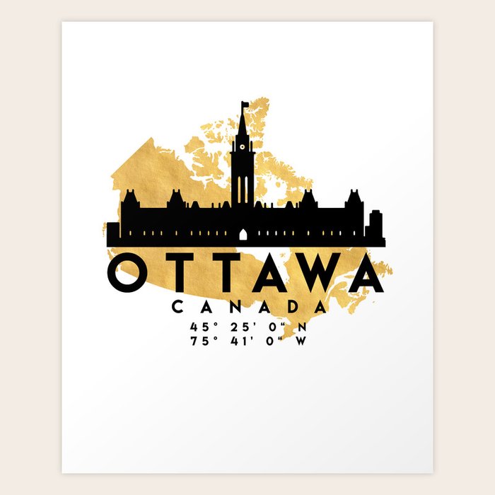 Ottawa Canada Silhouette Skyline Map Art Art Print By Deificusart