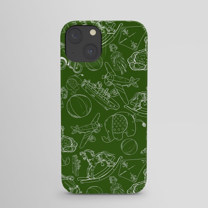 Green and White Toys Outline Pattern iPhone Case